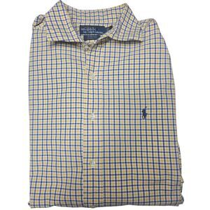 Polo Ralph Lauren Stanton Classic Fit Long Sleeve Yellow Blue White Plaid Size L